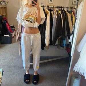 Women's Light Gray Joggers with Smiley Patches